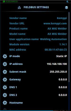 Fieldbus settings